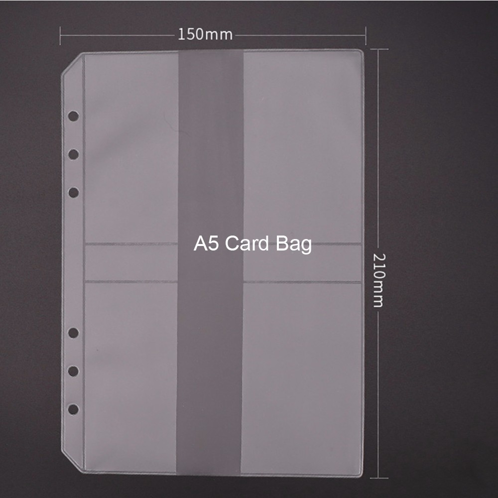 Gennemsigtig pvc-opbevaringskortholder til  a5 personlige  a7 bindere ringe notesbog 6 hul lynlås taske pose dagbog planlægning tilbehør: A5- korts taske