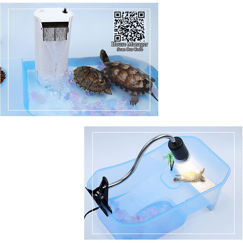 Small 25x17x11cm Turtle Tortoise Habitat House, 4 areas = Swim + Climb + Feed + Rest Bask with light, mini Aquarium Turtle Tank