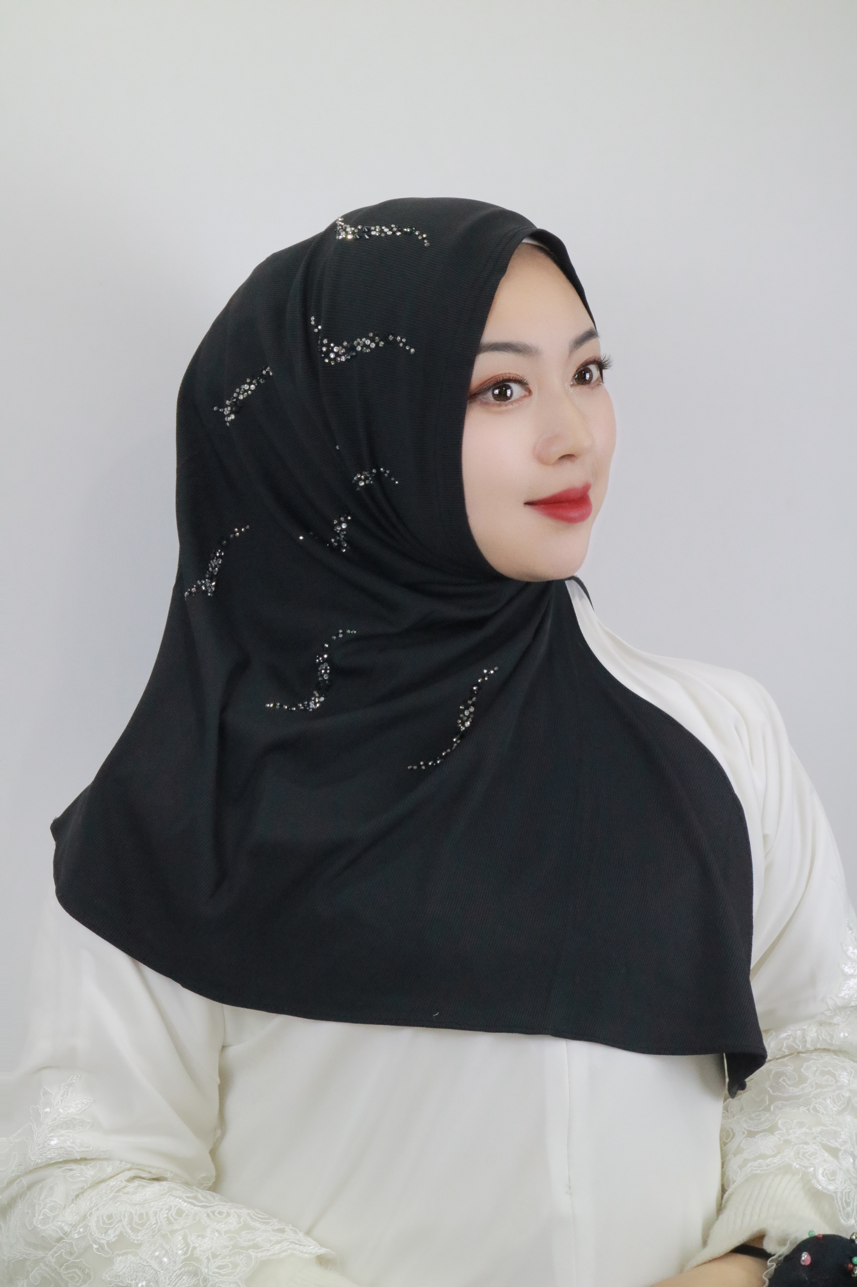 pañuelo cabeza mujer turbante mujer burquini mujer musulmana Hijab musulmán con diamantes de alta elasticidad, pañuelo islámico de Color sólido, listo para usar, turbante plisado, envolturas para la cabeza