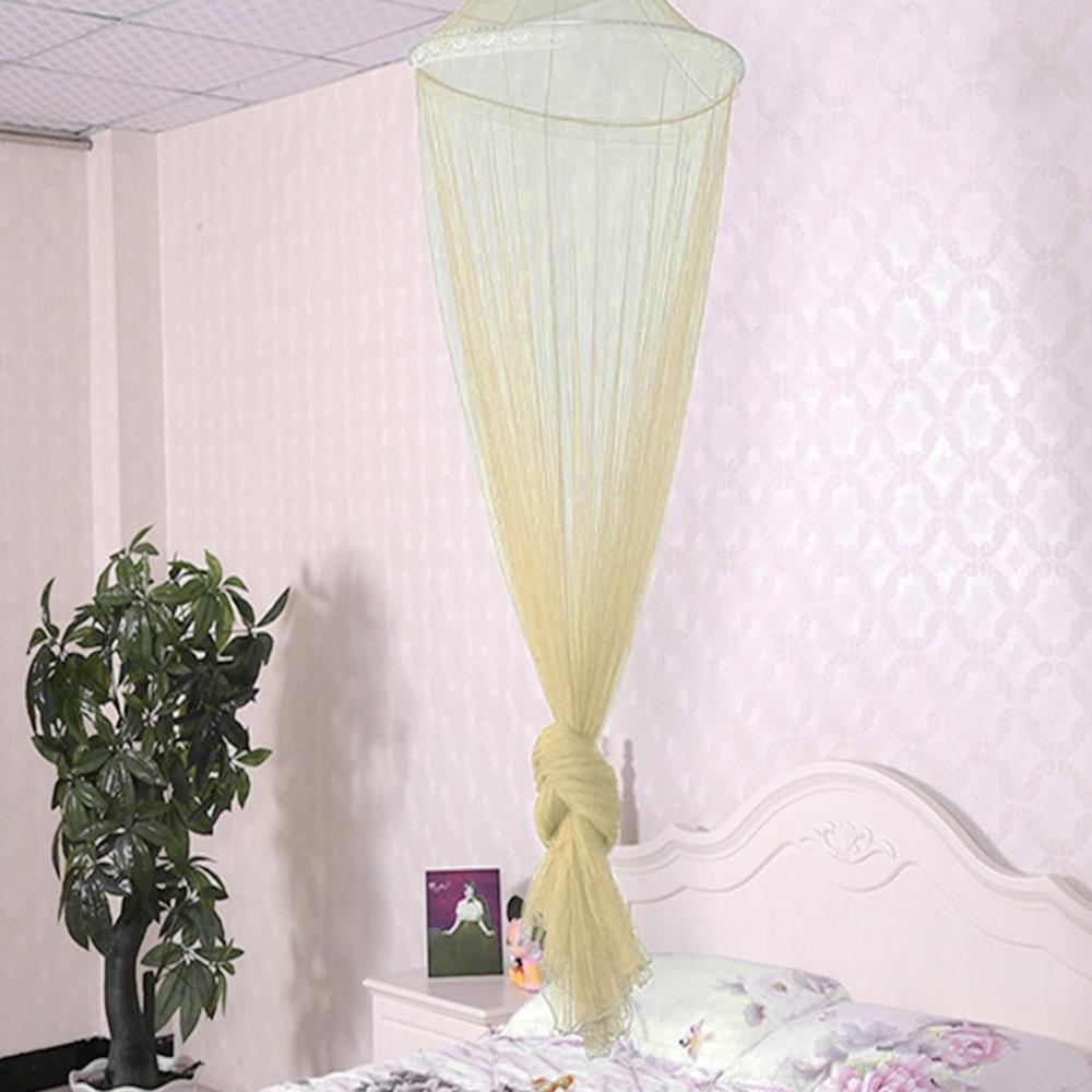 Summer Round Lace Anti-mosquito Bed Canopy Netting Curtain Polyester Mesh Fabric Home Textile Hung Dome Mosquito Net: Beige yellow