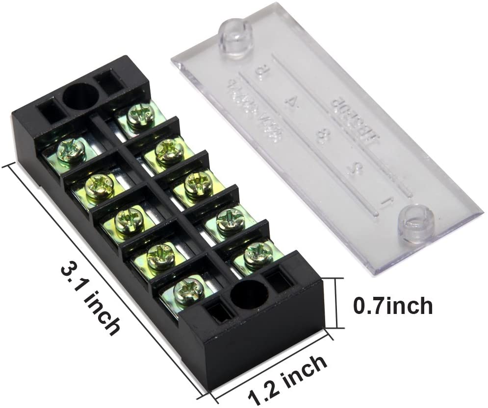 600V 25A double-row Screw Terminal Block with cover + 400V 25A pre-insulated terminal, Barrier Strip (black/red)