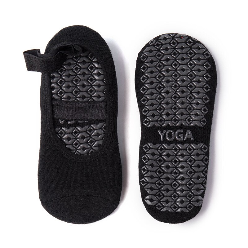 Ushine skridsikre håndtag yoga sokker kvinder bomuld ballet sokker pilates åndbar ballet dans sokker sko: 2- sorte