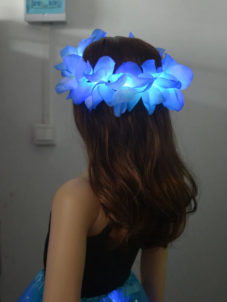Women Girl Glow Party LED Hawaiian Lei Headband Light Up Flower Ribbon Crown Birthday Wedding Festival: Orange