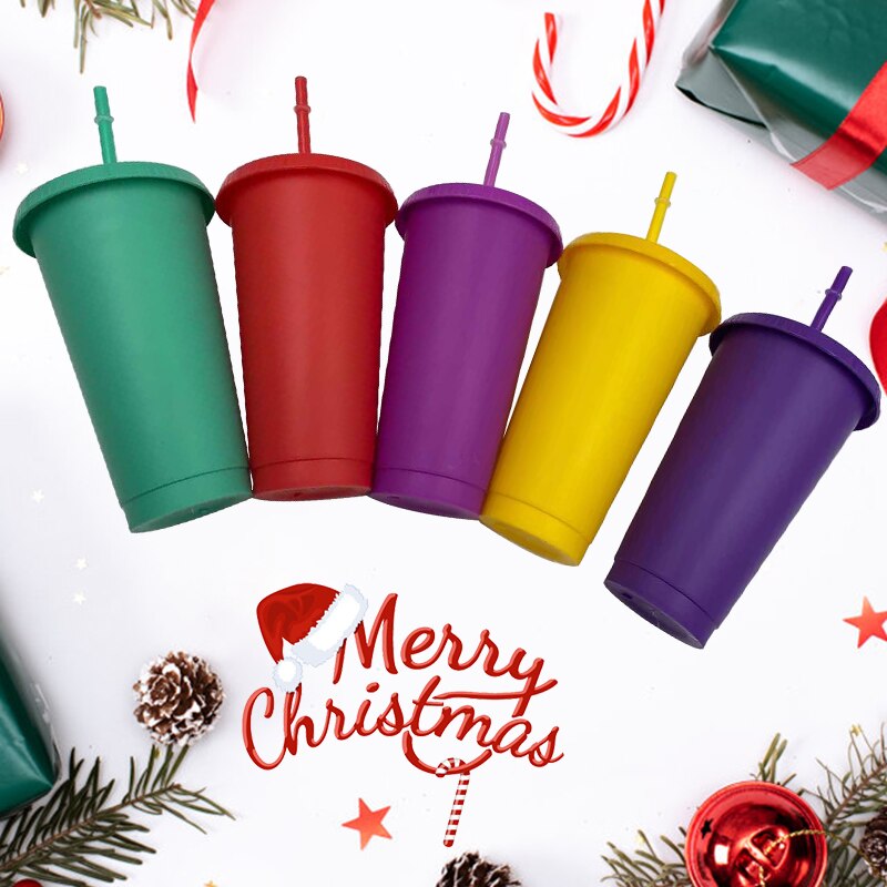 5 stk iskold drikke kaffekop halm kop genanvendelig smoothie plastik tumbler med sugerør julekrus til fest halm tumbler