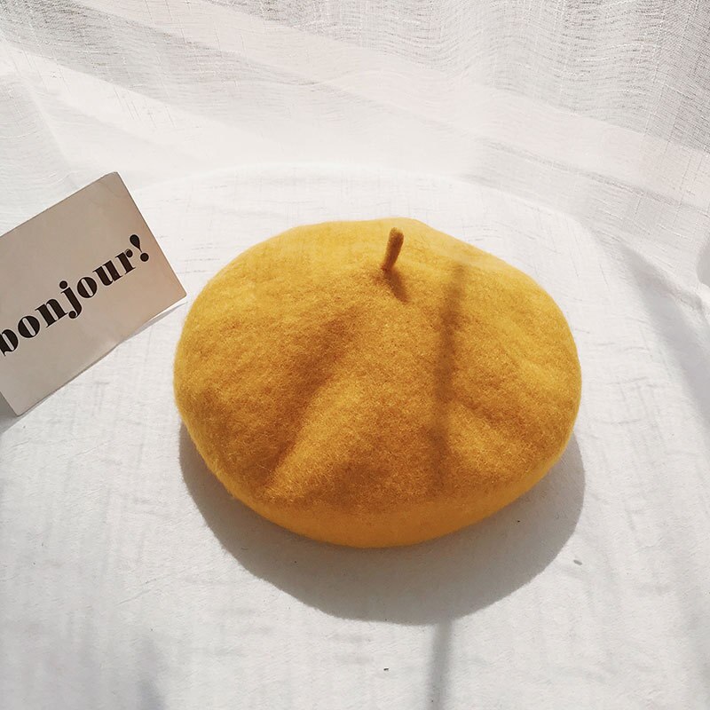 Cashmere Berets Hats Winter Warm Wool Berets Autumn Winter Vintage Female Hat Warm Cap Female Lady Girls Khaki Beige Red Yellow: Yellow