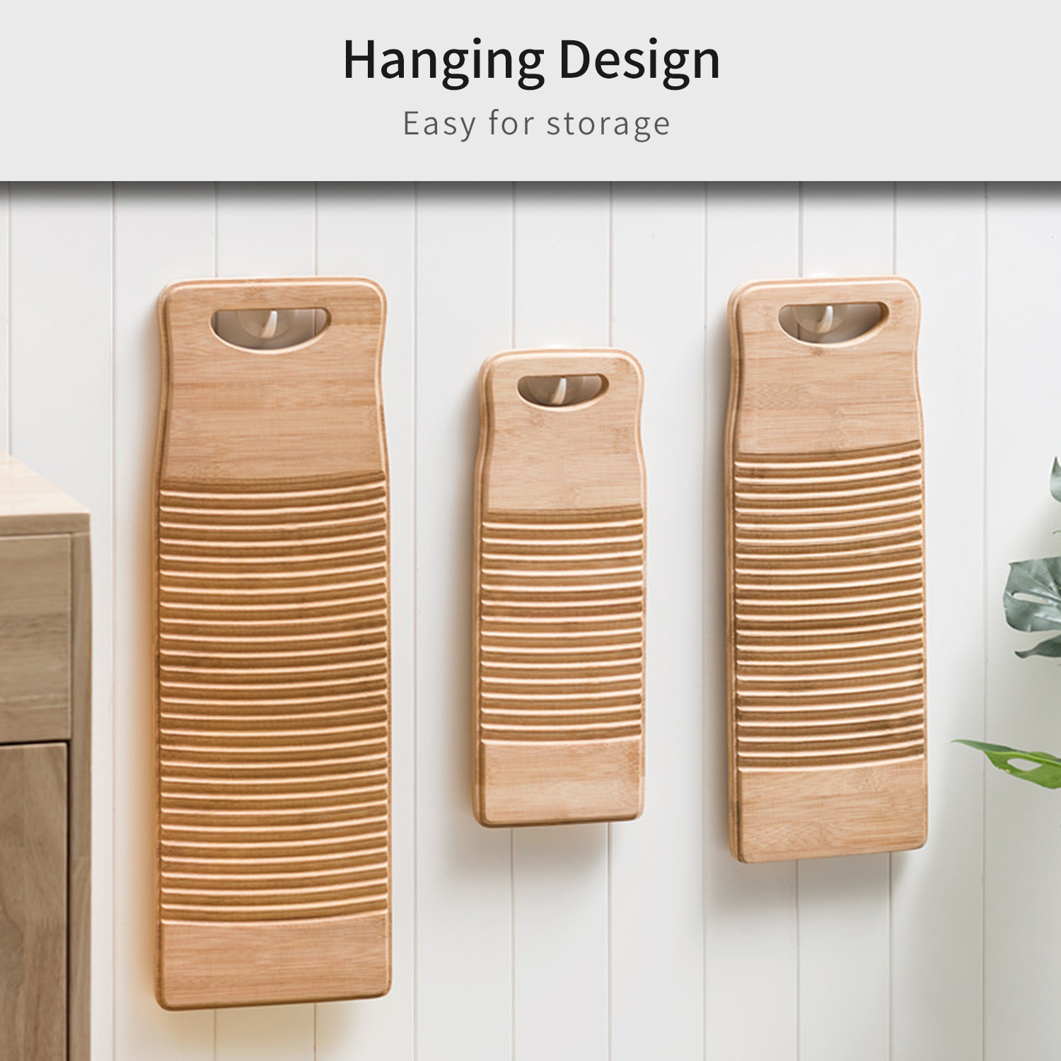 Hand Percussion Wash Board Wood Washboard with Rectangle Handle for Home Laundry Clothes Practical Durable Bamboo Washboard