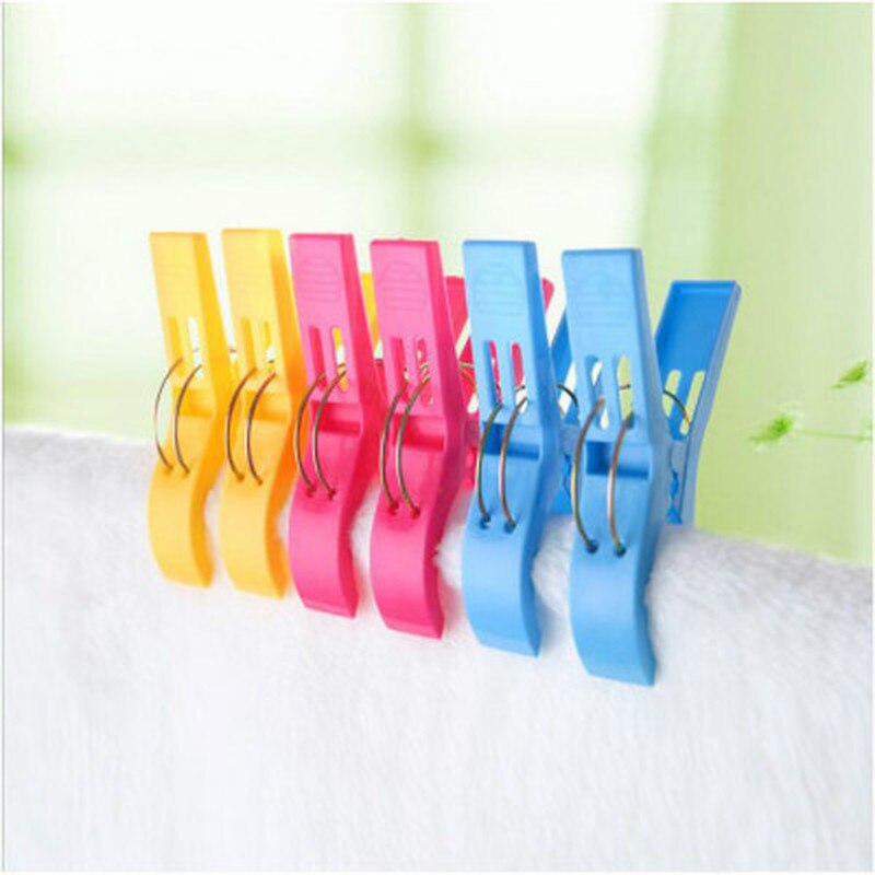 4/6pcs Laundry Plastic Clothes Hanger Clips Towel Clothes Pegs Clothespin Sheets Drying Sunbed Beach Accessories Portable: 6PCS