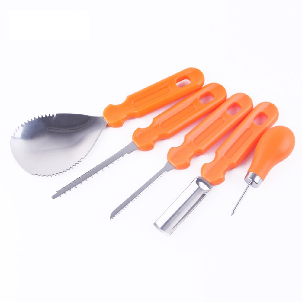 5pcs Halloween Pumpkin Carving Kit Pumpkin Lanterns Engraving Tool Orange Plastic Handle Kitchen DIY Party Decor