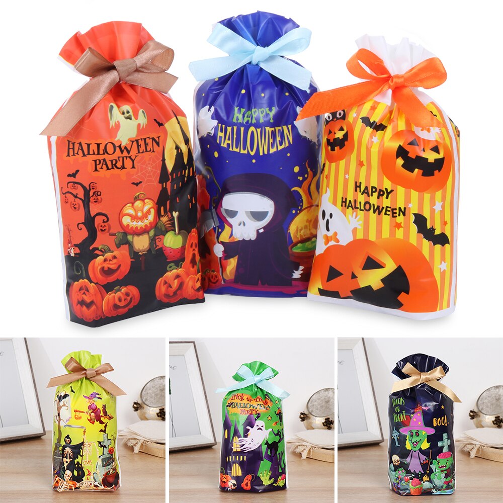 10 stk store halloween-poser småkaker godteripakke snøre innpakning festposer oppbevaring halloween-dekor
