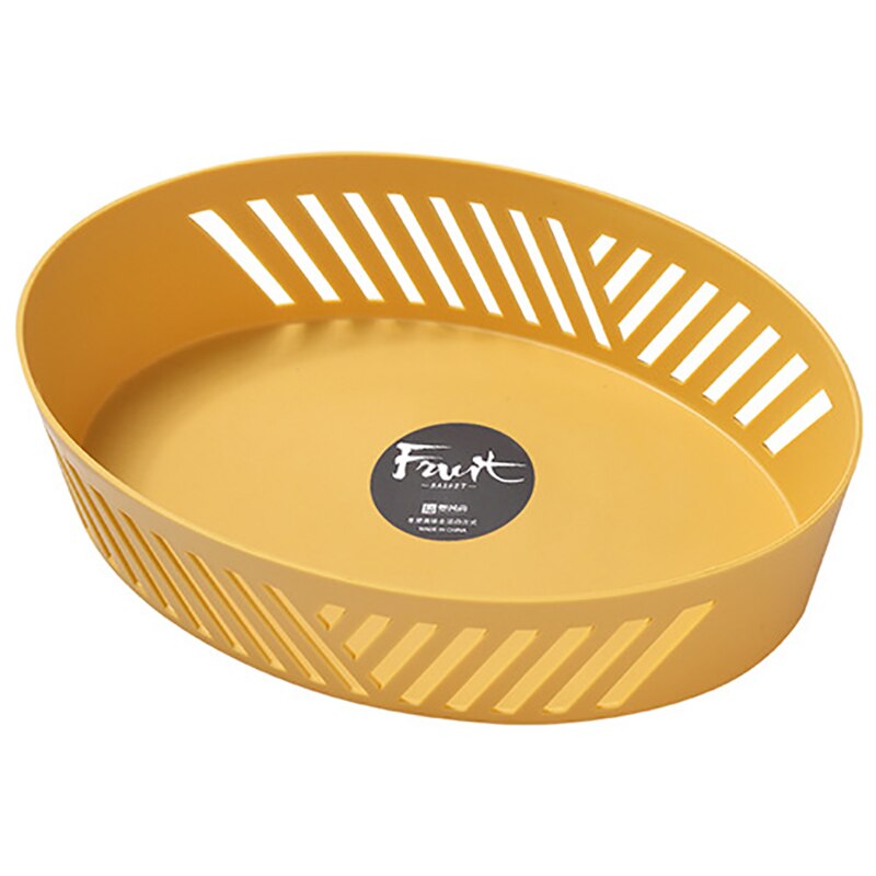 Fruit Candy Snack Storage Tray Kitchen Fruit Vegetable Storage Hollow Drain Basket Plastic Fruit Trays Plate Kitchen Organizer: Oval yellow