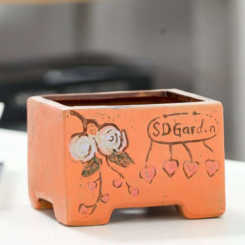 Strongwell Ademend Relief Handgeschilderde Bloempot Rechthoekige Keramische Planter Home Office Decoratie Succulent Bloempotten: 1