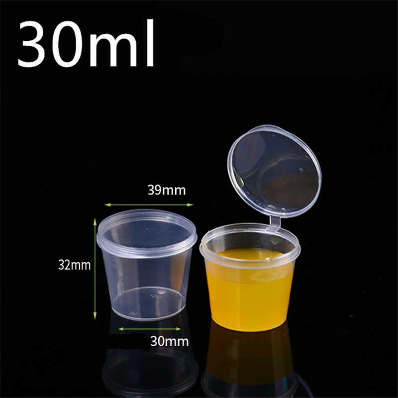 30 stks/set 30 ml 50 ml 100 ml Wegwerp Plastic Afhaalmaaltijden Saus Cup Containers Voedsel Doos met Scharnierende Deksels pigment Verf Doos Herbruikbare