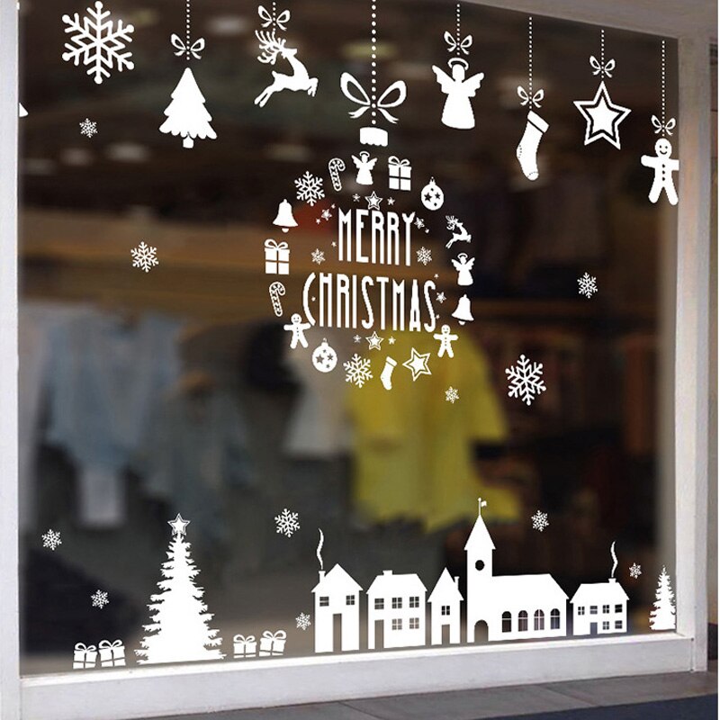 Christmas village glass window white wall sticker for Christmas decoration mural home decor decals wallpaper snowflake stickers