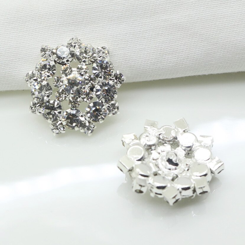 10 st/lot 22mm silver metallknappar diamant strass knapp diy för bröllop dekoration sömnad kläder knappar: Vit