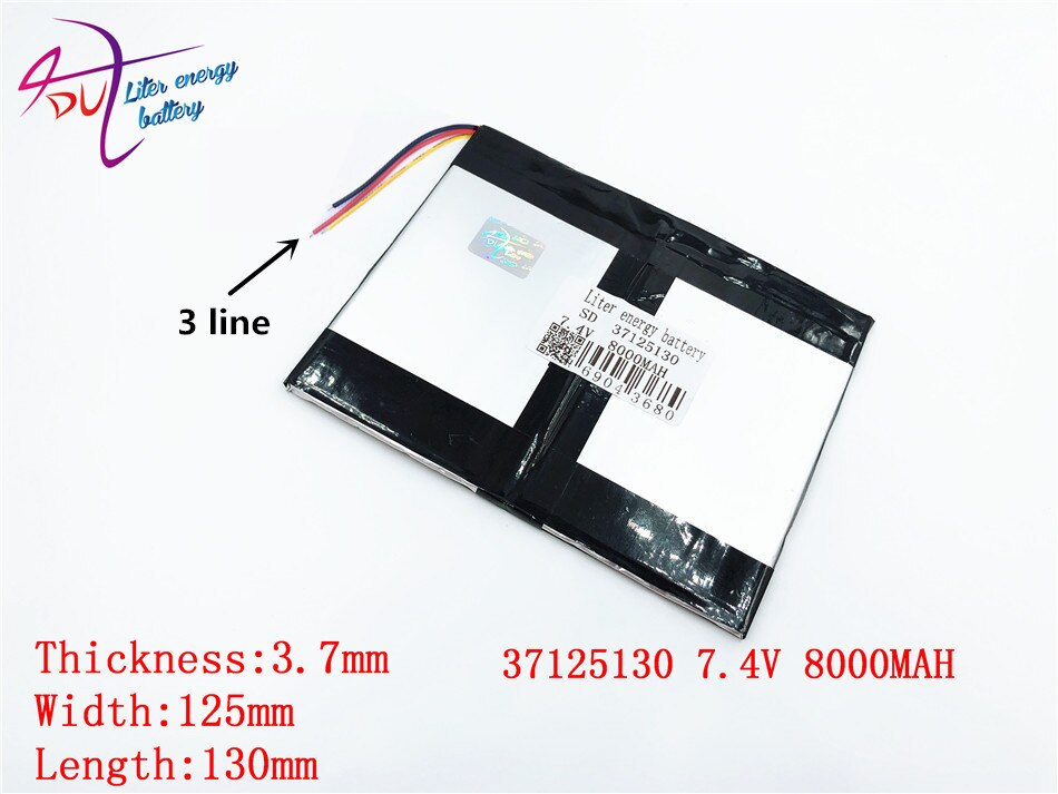 Batería de iones de litio de 3 líneas, 37130125, 7,4 V, 8000mAH, para M6,M6 Pro ,M6 Pro, 3G ,Freelander PD800, Tablet PC, 37125130