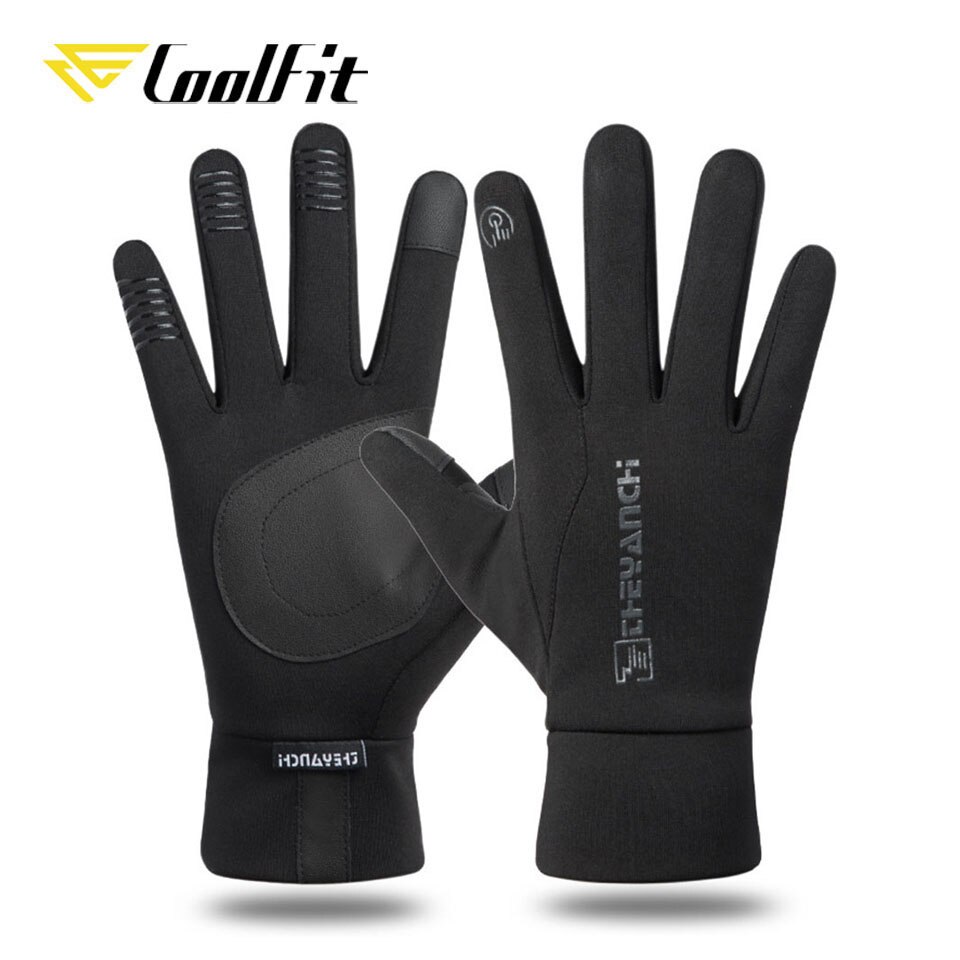 Coolfit winter fiets handschoenen fiets warm touchscreen handschoenen met lange vingers waterdicht outdoor fietsen skiën motorrijden: Zwart / Ik