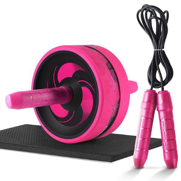 Roller & Jump Rope 2 in 1 Ab No Noise Belly Wheel Ab Roller with Mat For exercise Arm Waist Leg Gym Fitness Equipment: 010ZMW- pink
