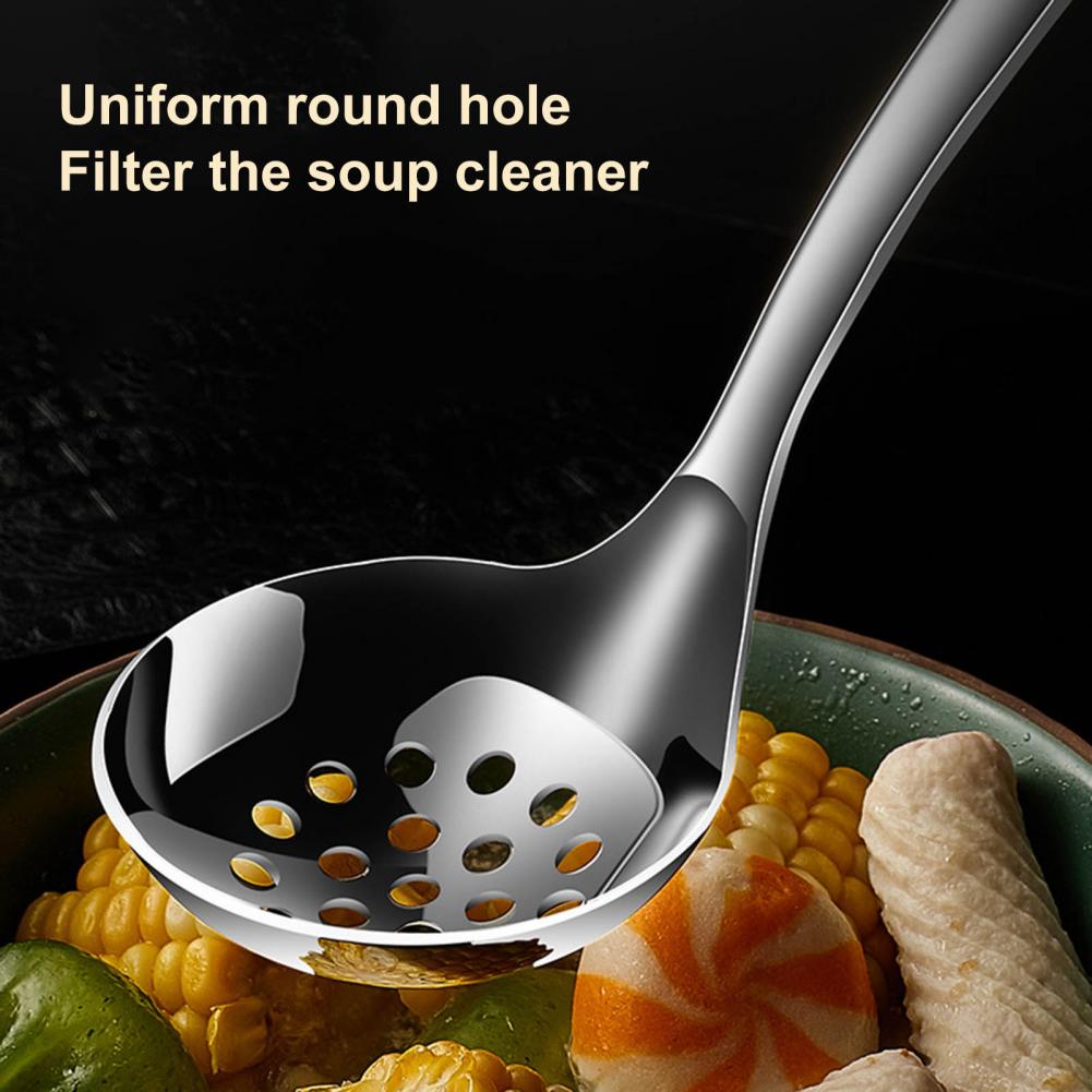 Long Handle Soup Ladle Stainless Steel Soup Spoon Strainer Scoop Food Grade Colander Spoon Pot Serving Spoon Tablespoons
