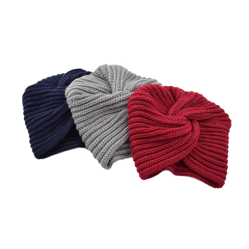 noeud Bandanas Turban automne hiver tricot Turban casquette solide Center croix femmes cheveux écharpes