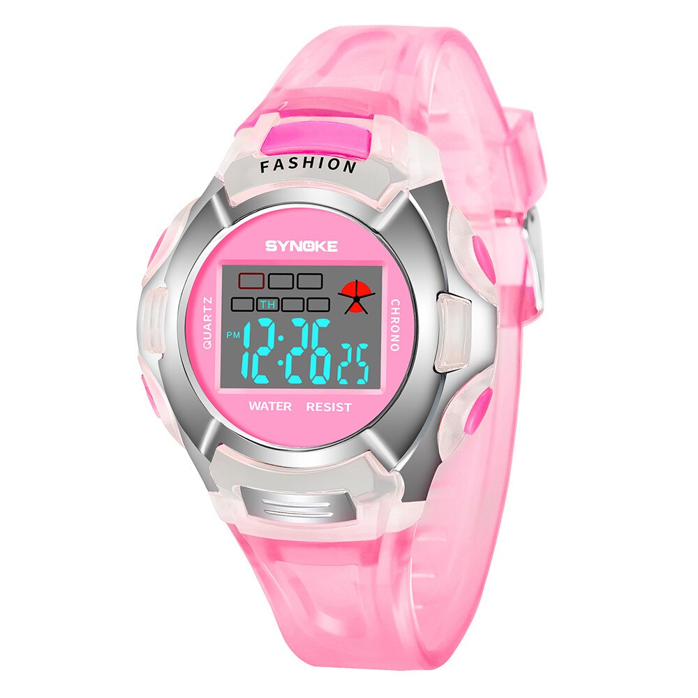 Synoke Kinderen Jongens Student Waterdichte Sport Horloge Led Digital Date Horloge Multifunctionele Mode Klokken: pink
