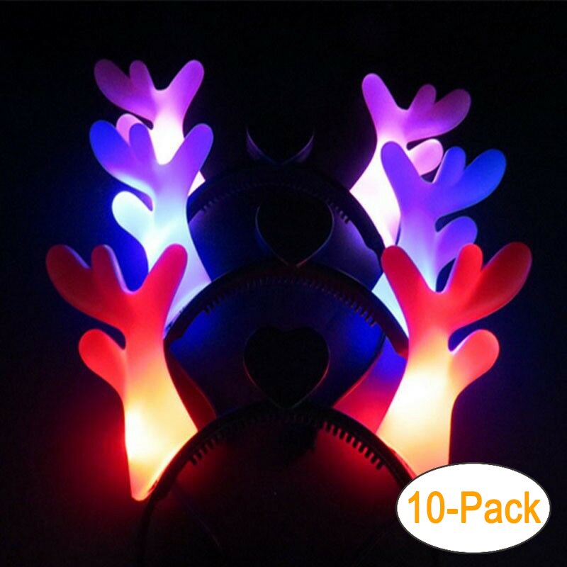 10Pack Christmas LED Light Up Slap Bracelet Brooch Glasses Plush Headband Antler Halloween Christmas Party Decorations: Antler