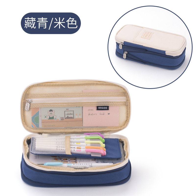 Kids Students Double Sided Pen Bag Pencil Case Special Dual Canvas Pocket Storage Bag Pouch Stationery School Trave Case Bay: Blue