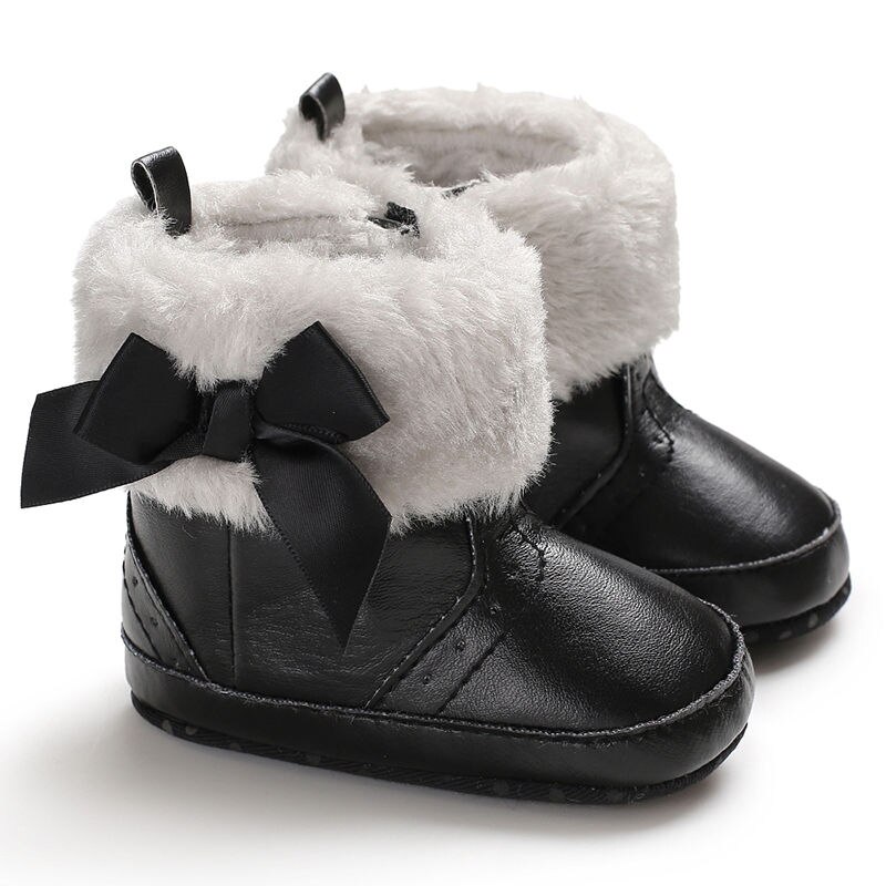 Schattige peuter baby jongens meisjes strik winterschoenen pasgeboren prewalker winter sneeuw warme strik laarzen zachte schoenen beige: Model 2 / 2