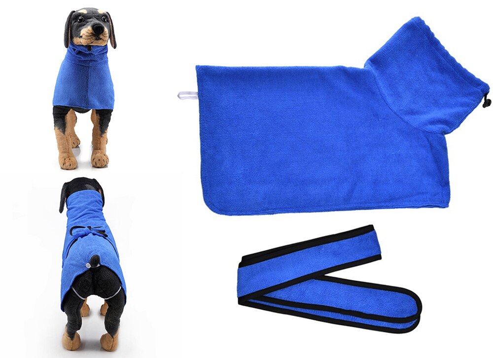 Pet Dog Cat szlafrok psy prysznic ręcznik kąpielowy z kapturem słodkie zwierzątko ręcznik do suszenia Super chłonny szybkoschnący ręczniki kąpielowe z mikrofibry: blue High-necked / XS back 30cm