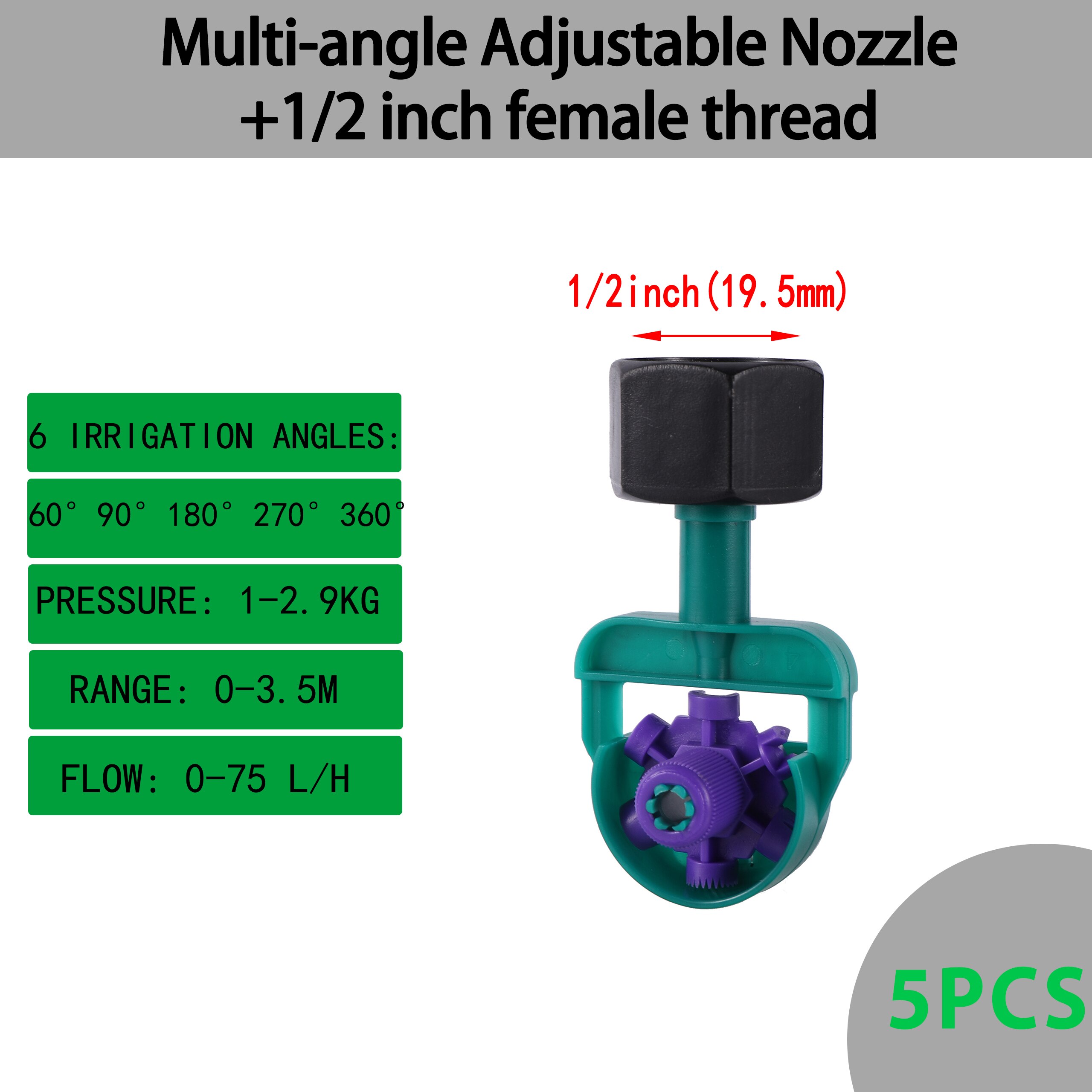 5PCS Garden Irrigation Pipe Fittings Home Garden Irrigation Multi-Angle Adjustable Sprinkler Greenhouse Agriculture Watering Kit: 8724