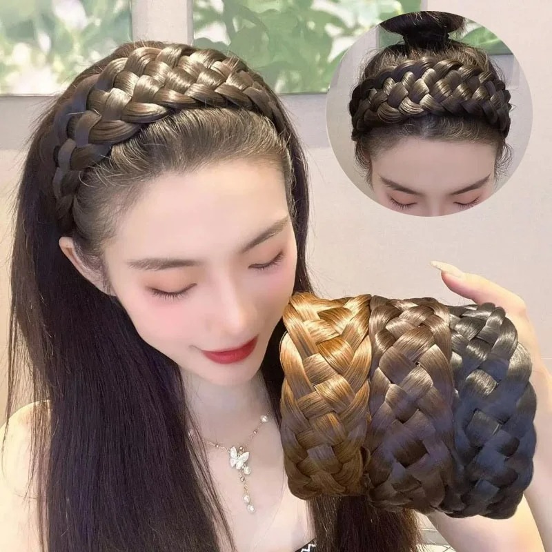 Diademas de peluca de giro ancho para mujer, trenzas anchas de espina de pescado, diademas hechas a mano, aro para la cabeza, accesorios para el cabello,