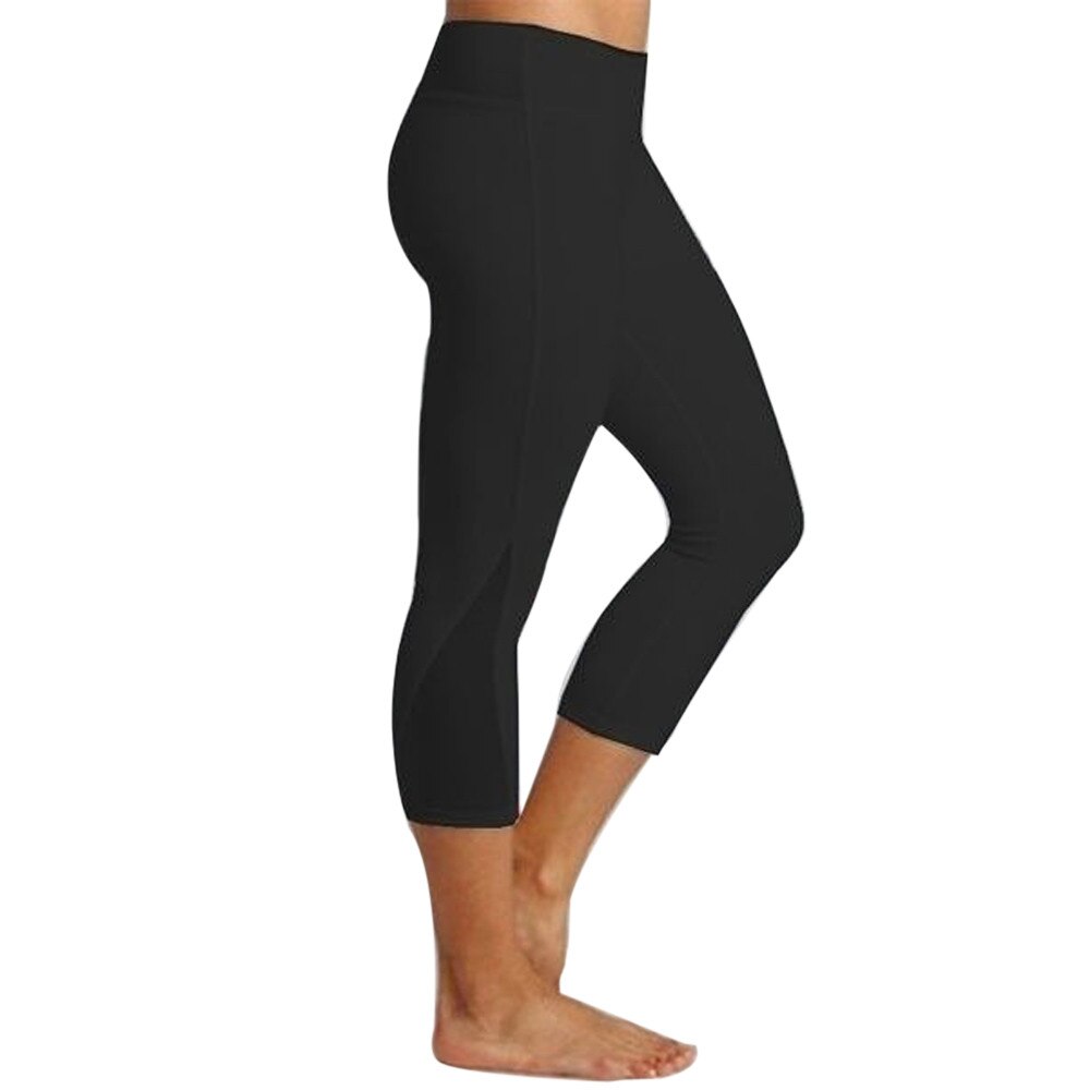 Kvinders yoga leggings fitness sport gym beskårne leggings kører slanke stramme bukser kvindelig ensfarvet afslappet yoga bukser #40: Sort / Xl