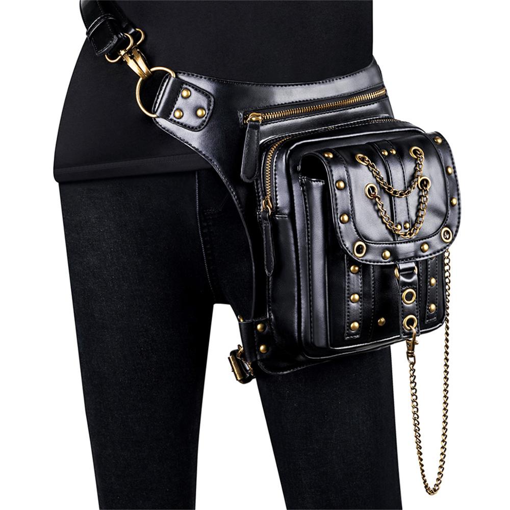 Steampunk cuero mujer cintura bolsa Retro Rock bolsa de pierna para motocicleta bandolera bolsos cráneo bolsa con remache Punk Norbinus