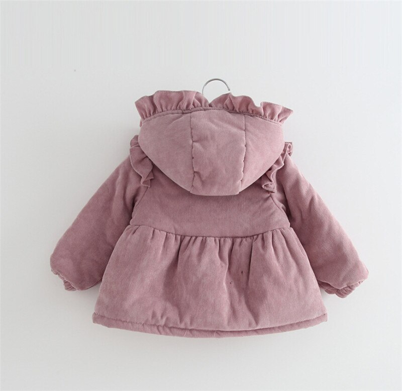 Winter Meisje Corduroy Jas Hooded Baby Meisje Plus Fluwelen Dikke Warme Katoenen Jas Uitloper 6M-3Y