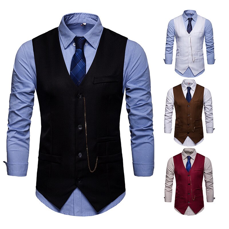 MIAMOOM Men Smart Casual Vest Single Breast Fit Mens Suit Vest