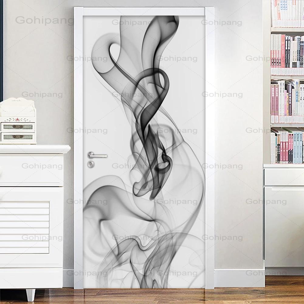 3D Abstract Smoke Door Sticker Waterproof Self Adhesive Wall Decals Photo Mural Wallpaper Living Room Bedroom Door Decoration
