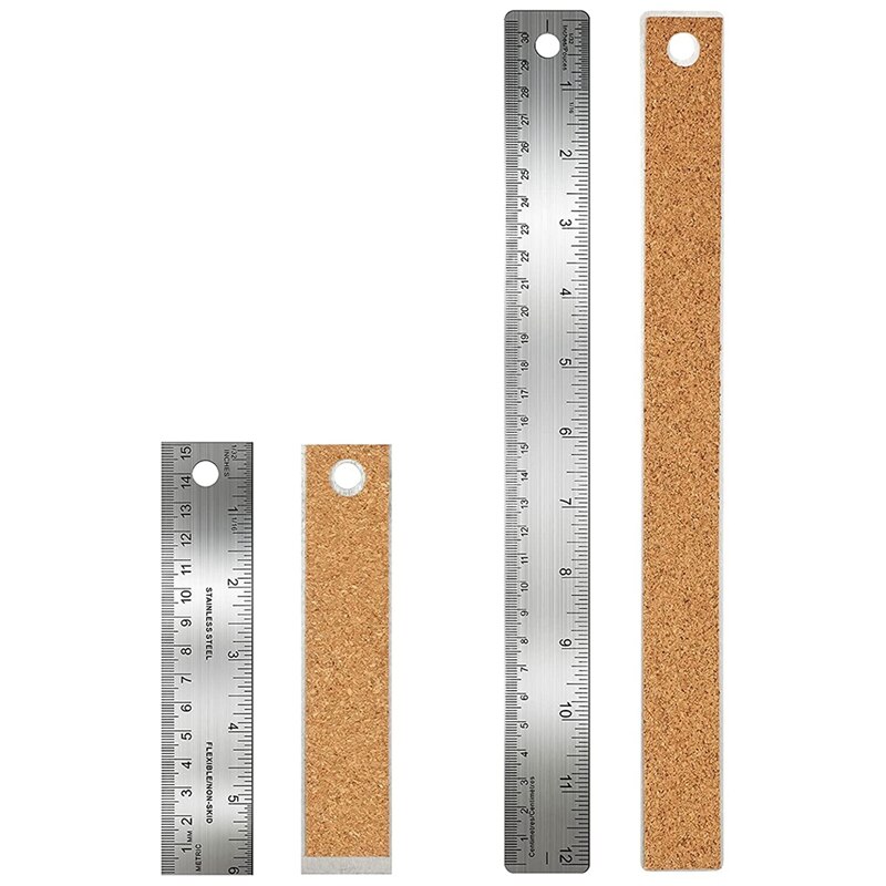 Stainless Steel Cork Backed Metal Ruler, Non Slip Straight Edge with Cork Backing, (2 Pieces 1 X 6 Inch, 1 X 12 Inch): Default Title
