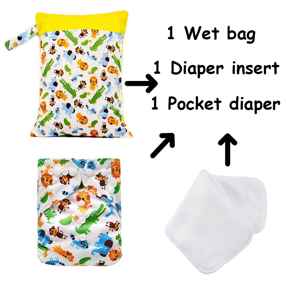 Goodbum Cartoon Cloth Diapers/Nappy And Diaper Bag Double Zipper And 3 layers Microfiber Diaper Cover Insert: A50