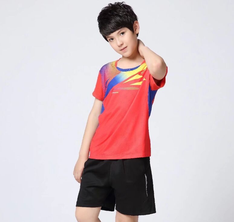 Student Tennis Shirts Sets , Boys Badminton Suit , Kid Table Tennis Clothes , Ping Pong T-Shirt + Shorts Plus Size 3XL XR70: Red / L