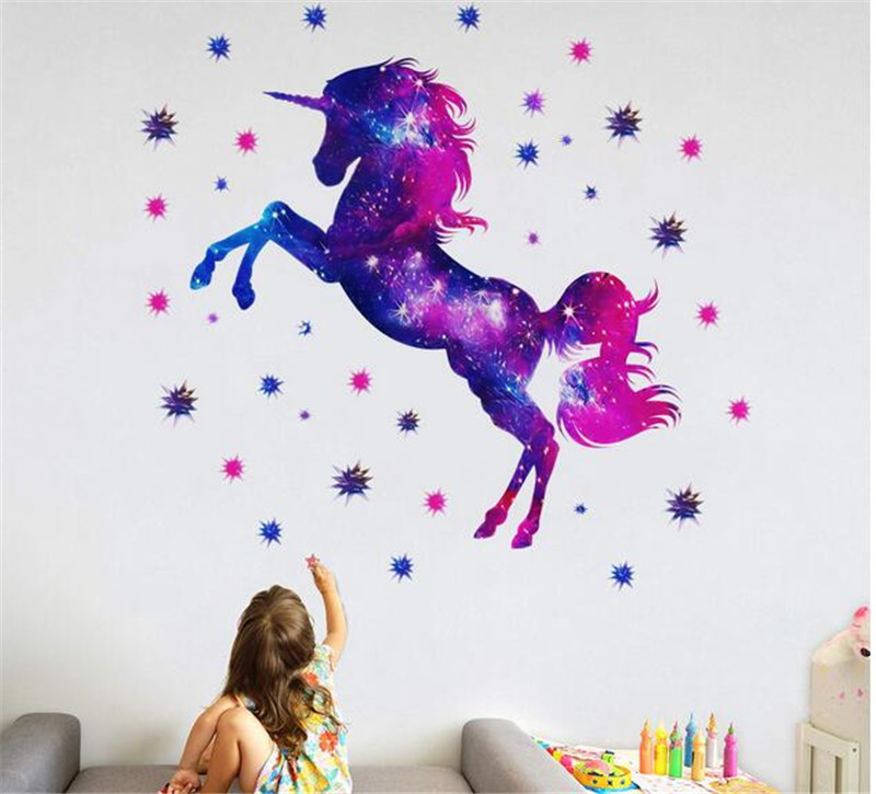 Enhjørning wallsticker kunst vægmaleri soveværelse vægdekoration wallstickers til børneværelser
