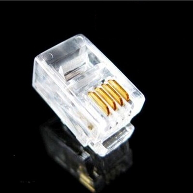 100 Stuks Crystal Head RJ11 4P4C Modulaire Plug Vergulde Netwerk Connectors