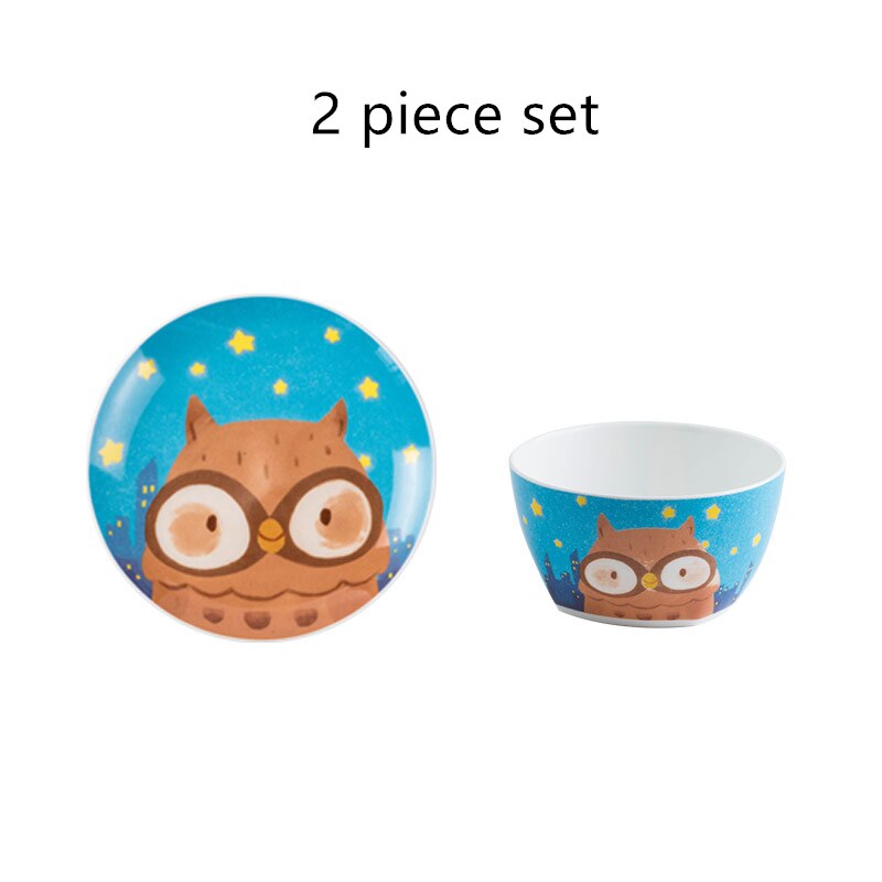Children's Ceramic Dinner Plate Cartoon Animation Bone China Round Bowl Household Kitchen Supplies Cute Fruit Plate: B 2 piece set