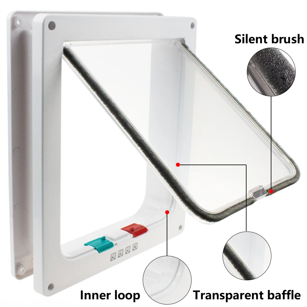 Flap Door Cats with 4 Way Security Lock Flap Door for Small Dogs Cats Kitten Plastic Small Pet Gate Door Kit Home Cat Flap Doors