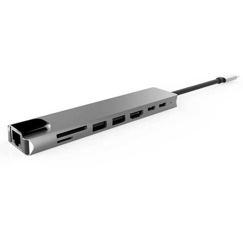 8-in-1 USB-C Hub - 4K HDMI, 3x USB 3.0, SD/TF Card Reader, 100W PD, RJ45 Ethernet