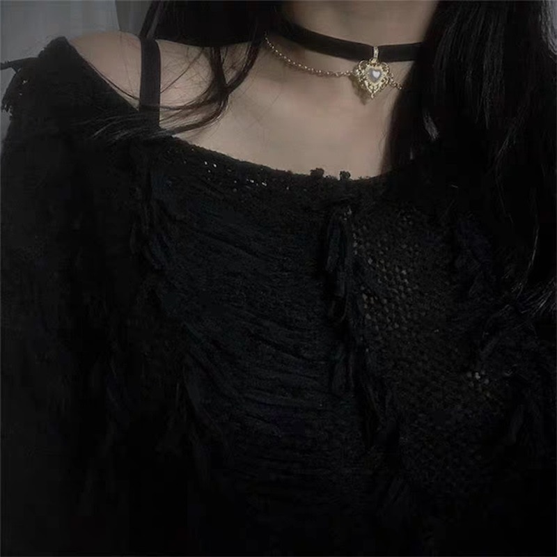 Ins Chic Harajuku Retro Egirl Kawaii Choker Gouden Hart Vormige Fluwelen Ketting Hanger Sleutelbeen Ketting Esthetische Bff Sieraden