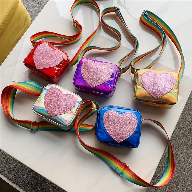 Regenbogen Liebe Mini Geldbörse Schöne Kleine Mädchen kinder Kleine Platz Schulter Taschen PU Leder Baby Jungen Kinder Crossbody tasche