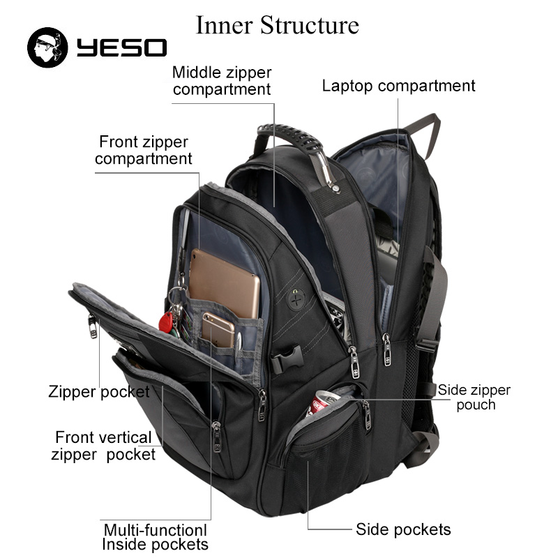 YESO-mochila para ordenador portátil de gran capacidad para hombre, morral multifunción impermeable de 15,6 pulgadas para adolescentes, mochila de viaje informal de negocios