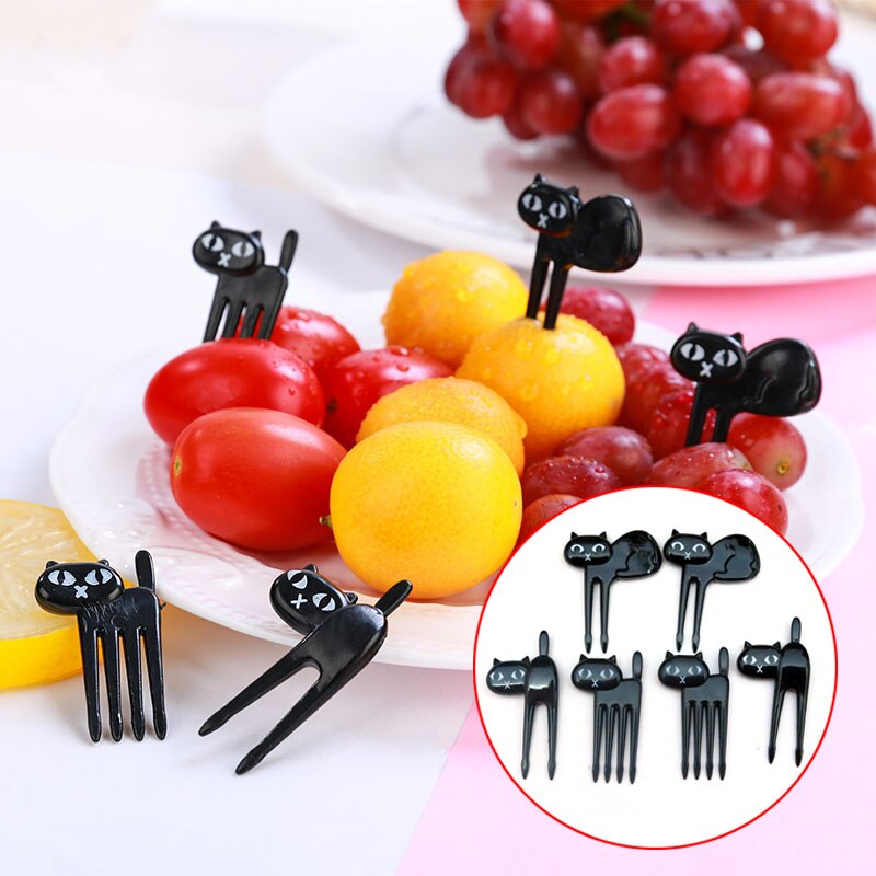 6 Stks/set Kat Fruit Vorken Kinderen Snack Dessert Taart Vork Bento Voedsel Picks Accessoires FHJ889