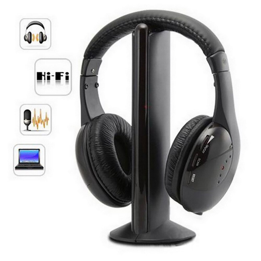 5 in 1 Headset Wireless Headphones Cordless RF Headset Earphones For PC Laptop TV FM Radio MP3 Stereo Sound Earphone For Game Pl