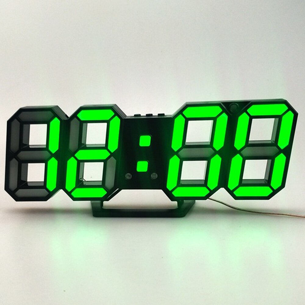 Digitale 3D Led Wekker Elektronische Bureau Tafel Klokken Met Grote Temperatuur Voor Thuis Woonkamer Decor Muur Opknoping Klok: BlackGreen