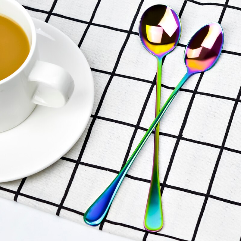 FHEAL 1 st Rvs Regenboog Koffie Lepels Lange Steel Mengen Roeren Thee Lepels Servies set Christmas